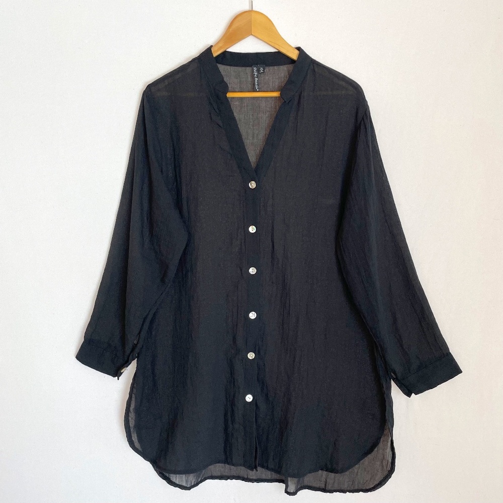 PACIFIC BEACH Women’s Size XL Lightweight Gauzy Fabric Button Up Beach Cover Up